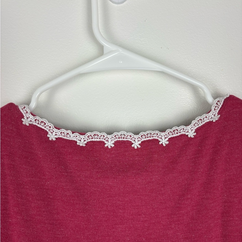 Eileen West Pink Red Nightgown W/ White Lace Trim some flaws size small - Picture 9 of 14